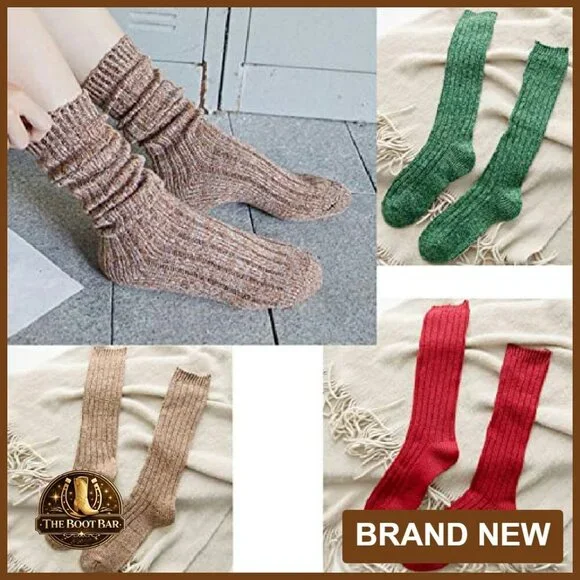 Women's Winter Thick Knit Wool Crew Knee High Socks Cozy Slouch Boots - Picture 7 of 8